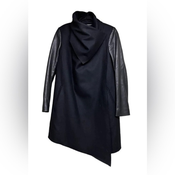 AllSaints Hyde Monument Coat | Kendall Jenner Worn Style | Vegan Leather Sleeves - Picture 4 of 16